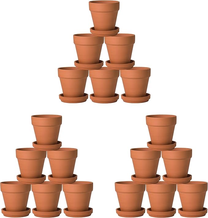 D'vine Dev Pack of 18 Terracotta Pots with Saucers, 3 Inches Terra Cotta Pots with Tray, Clay Pots for Plants & Succulents, Terracotta, 588-A-1-3