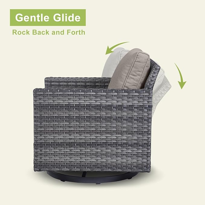 Rilyson Wicker Outdoor Patio Furniture Set - 5 Piece Patio Conversation Set with 2 Swivel Rocker Chairs,2 Rattan Ottoman and 1 Metal Side Table for Outside Porch Deck Backyard Garden(Mixed Grey/Grey)