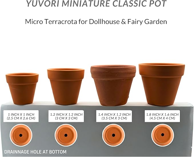Yuvori Mini Terracotta Pots – Small Clay Flower Pots for Succulents, Cactus, DIY Crafts, Fairy Garden, School Projects, Mini Planters, Set of 30 (Classic Cylinder, 1.2 Inch)