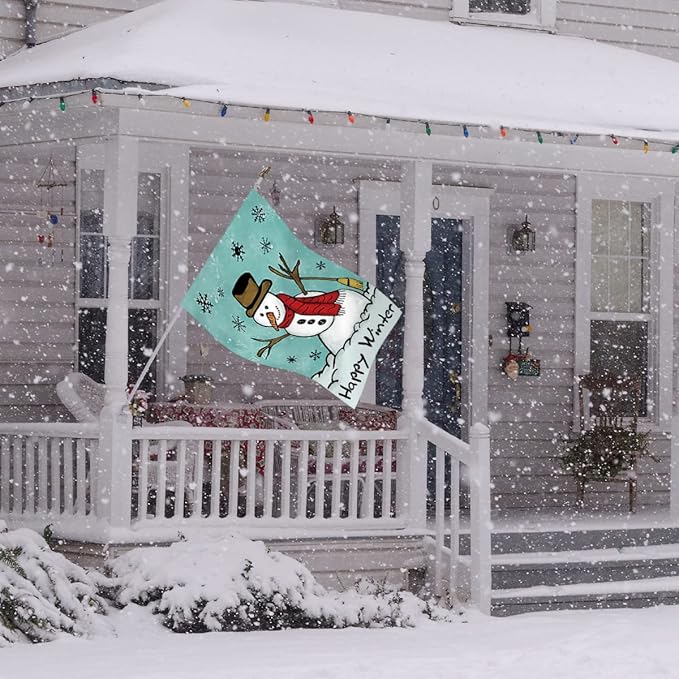 Morigins Happy Snowman Primitive Winter Yard Flag Double Sided Decorative Let it Snow House Flag 28x40 Inch