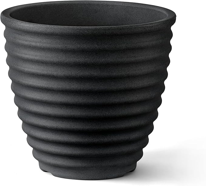 ARBORA 13" Ibiza Polyresin Indoor and Outdoor Planter with Classic Black Finish - Durable, Weatherproof, Lightweight, Large Plant Pot for Patio, Garden, Deck, Entryway