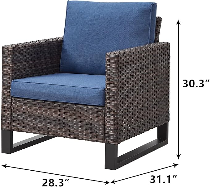Rilyson Wicker Outdoor Patio Chairs Set of 2-2 Piece Rattan Chairs with Waterproof Wicker,Comfortable Cushions and Sturdy Metal Frame for Outside Porch Deck Backyard(Brown/Blue)