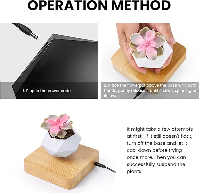 Leekimid Levitating Plant Pot, Magnetic Levitation Flower Pot Suspension Floating Plant Succulents, Air Bonsai Potted Plant for Home Decoration, Living Room, Office, Desk (White)