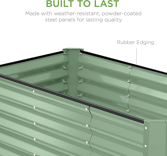 Best Choice Products 4x2x2ft Outdoor Metal Raised Garden Bed, Deep Root Planter Box for Vegetables, Flowers, Herbs w/ 119 Gallon Capacity - Sage Green
