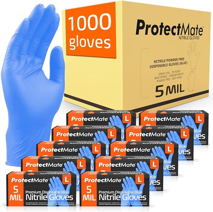 Blue Nitrile Gloves for Food Prep - 5 Mil Food Prep Gloves - Textured Food Handling Gloves Disposable Latex Free