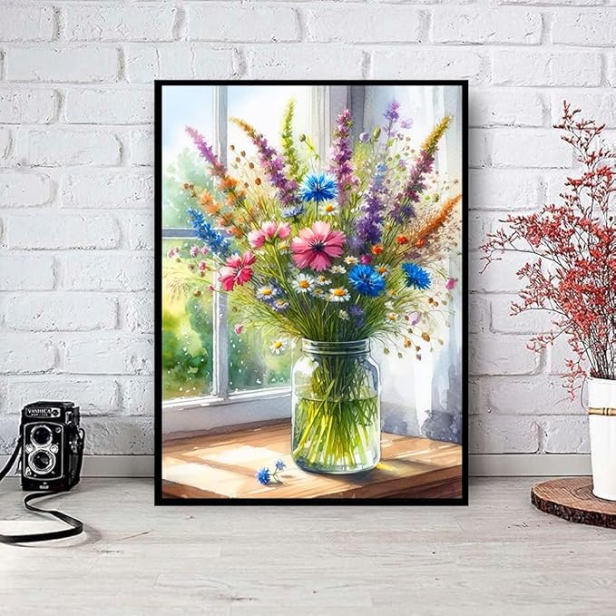 Axquilon Diamond Painting Kits for Adults - Flower vase 5D Diamond Art Kits Full Drill Diamond Paintings with Diamonds Gem Art and Crafts Home Decor 12x16inch