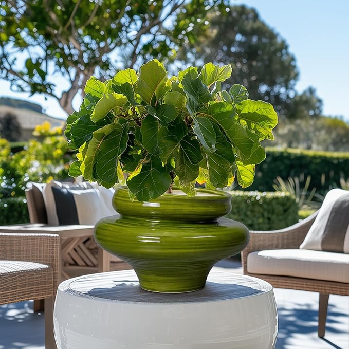 Teagas Ceramic Planters for Indoor Plants 11 Inch - Bonsai Plant Pots Outdoor, Large Planters for Indoor Plants, Green Planter with Drainage Hole, Flower Pot for Garden Decor, Gift for Women Men