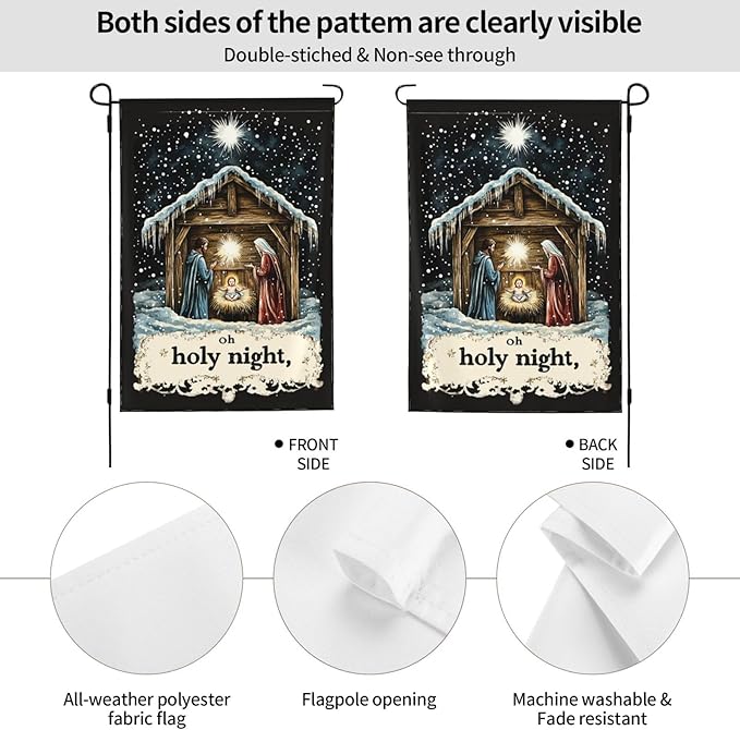 Christmas Night Garden Flag 12x18 Inch Double Sided All-Weather Polyester Outdoor Flag For Patio Lawn Yard And Garden Welcome Decor