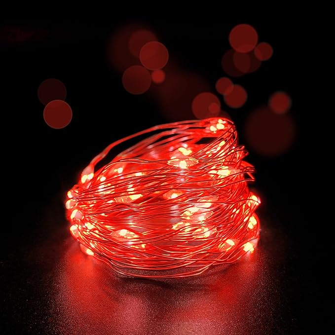 with Timer Function Battery Operated Dewdrop Led Lights,Mini Fairy Lights for Home Parties Christmas/Halloween Holiday Decoration,6 Hours on/18 Hours Off,30 LEDs,10 Feet (Red, 1)