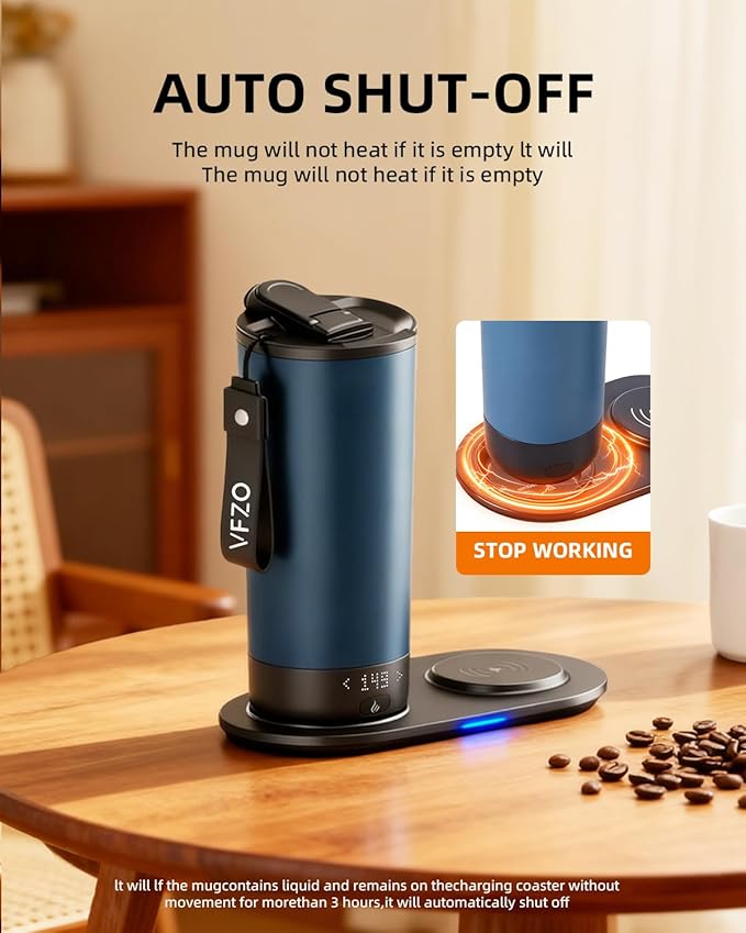 VFZO Temperature Control Heated Travel Mug Smart Self Heating Coffee Mug 20 Oz App Controlled LED Display coffee serving sets mug kept at a constant temperature for 4-10 hours (Slate Blue, 20 oz)