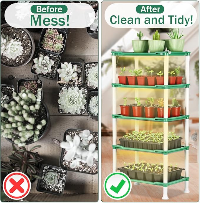 5-Tier Seed Starter Tray Plant Stand with Grow Lights Full Spectrum Sunlike Plant Light for Indoor/Greenhouse Small Plant Pots, Cell Trays, Succulents, Seedlings Gardening