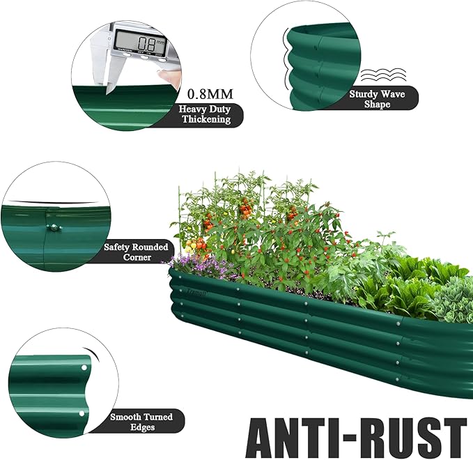 4 Pack 8x3x1FT Galvanized Raised Garden Bed Large Metal Planter Box Kit Elevated Raised Garden Planters for Outdoor Plants, Green