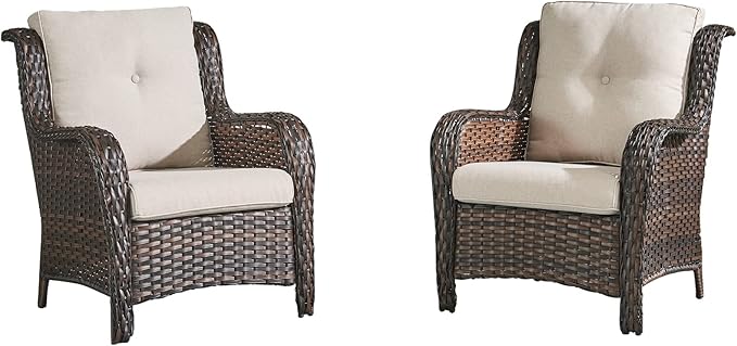 HUMMUH Outdoor Furniture 4 Pieces Patio Furniture Set Wicker Outdoor Sectional Sofa with 2 Patio Chairs,Coffee Table(Grey/Grey)