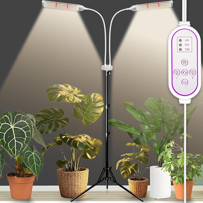 Secefeao Grow Lights for Indoor Plants Full Spectrum, LED Plant Light with Stand, Adjustable Height, Plant Grow Lights with Auto 4/8/12/H Timer for Indoor Tall Plants(210 LEDs-White)