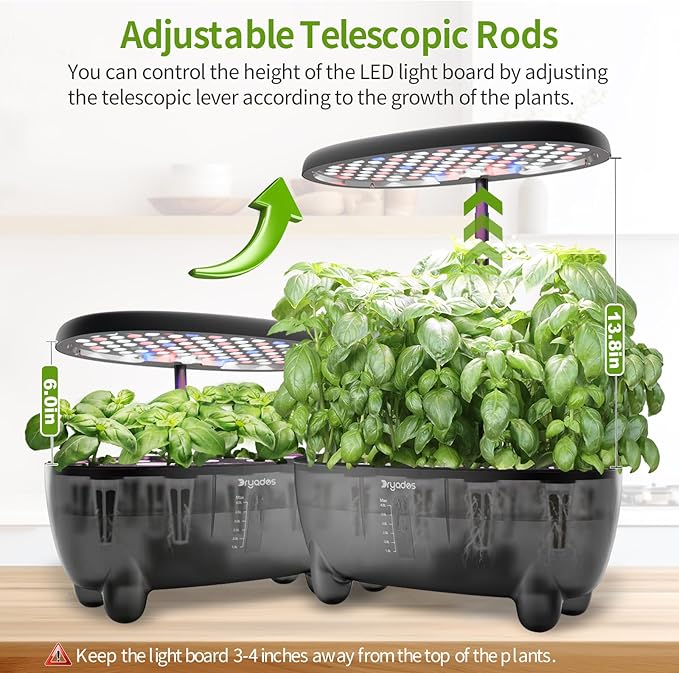 DRYADES 12-Pod Indoor Herb Garden Hydroponics Growing System Kit with LED Grow Light, Indoor Gardening System for Herbs, Vegetables, Lettuce on Countertop (Seeds NOT Included)