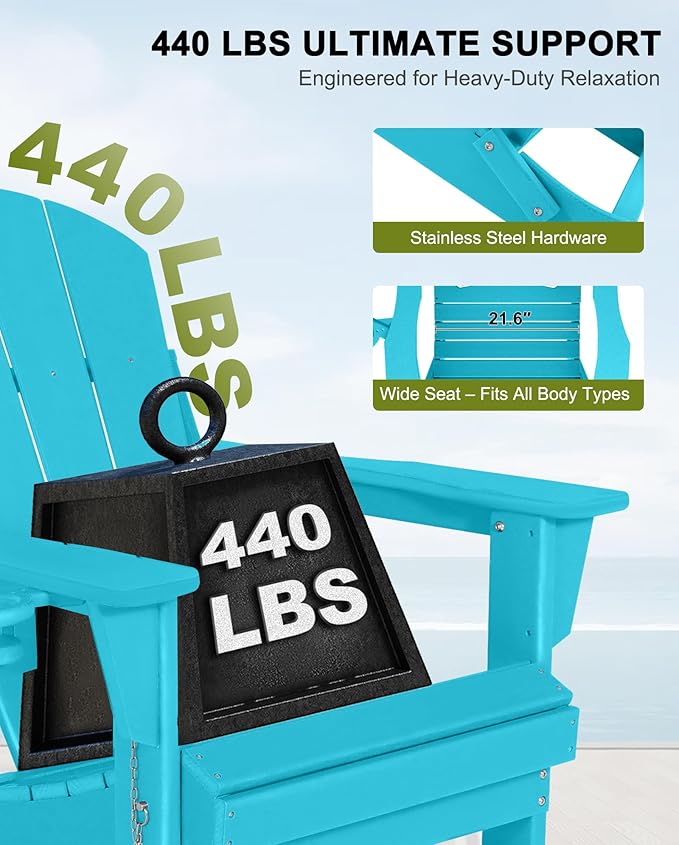 Folding Adirondack Chairs Set of 4- Plastic Adirondack Chairs with Cup Holder, Weather Resistant for Outdoor, Patio, Lawn, Garden, Backyard Deck, Fire Pit - Turquoise