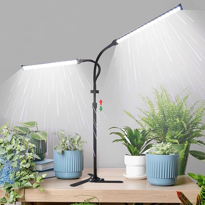 CalKoo 2025 Practical Grow Lights for Indoor Plants Growing, 6000K Full Spectrum 126 LEDs Plant Grow Lights Indoor, Height Adjustable (13-38''), 3 Spectrum Modes + 10 Dimming with 4/8/12/18H Timer