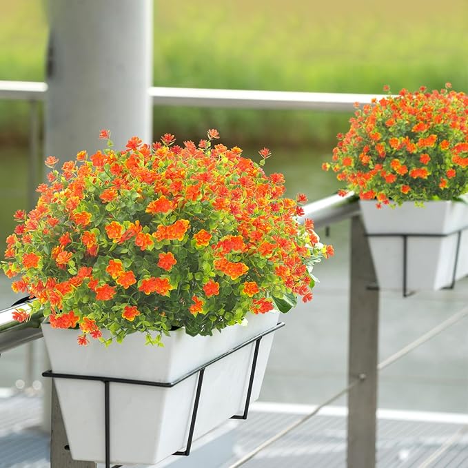 Grunyia 20 Bundles Artificial Flowers UV Resistant Fake Flowers No Fade Faux Plants Garden Porch Window Box Decorating (Orange)