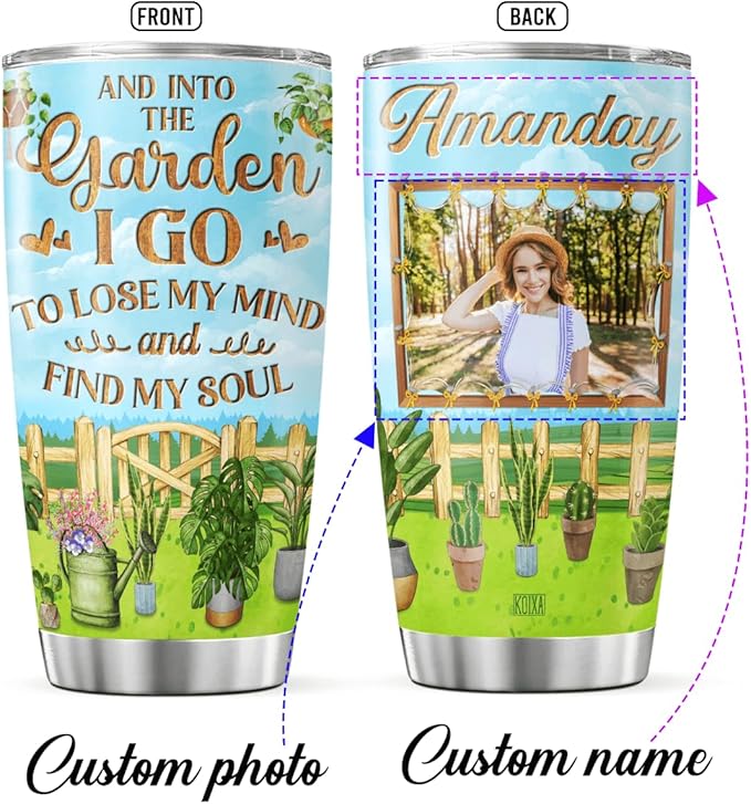 Personalized Photo Coffee Tumbler Gardening Custom Name Birthday Gifts For Women Adults Mom Grandma Plant Travel Mug With Lid Insulated Cup Cold Steel Tumblers Inspirational Quote