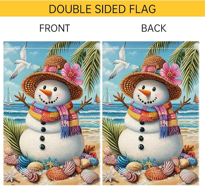 Tropical Christmas Snowman Garden Flag 12x18 Inch Double Sided Burlap Beach Holiday Yard Decor Summer Santa Outdoor Winter House Banner for Patio Porch Lawn Seaside