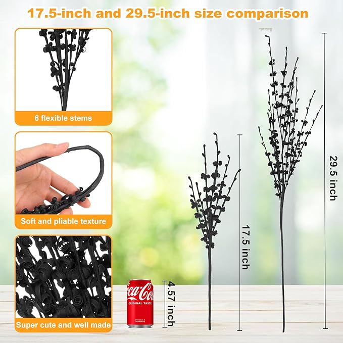 10pcs 17.5" Faux Jasmine Artificial Flowers Tall Black Floral Branches Stem for Home Wedding Vase Filler Anniversary Party DIY Decoration