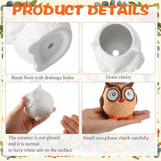 Sunnychicc 12 Sets DIY Ceramic Animal Succulent Pots Figurines Unpainted Ceramic Bisque Paintable Animal Flowerpots with Drainage Hole Ready to Paint for Kids Classroom Craft Project