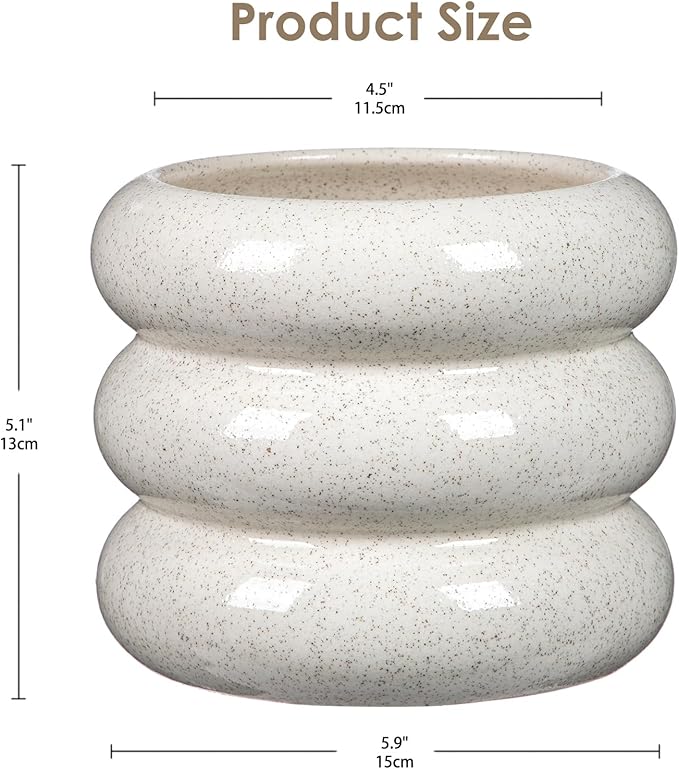 Ceramic Planter Pot, 6 Inch Bubble Planter with Drainage Hole, Large Flower Planter Pots for Indoor Plants Outdoor, Home Office Modern Décor(Creamy White)