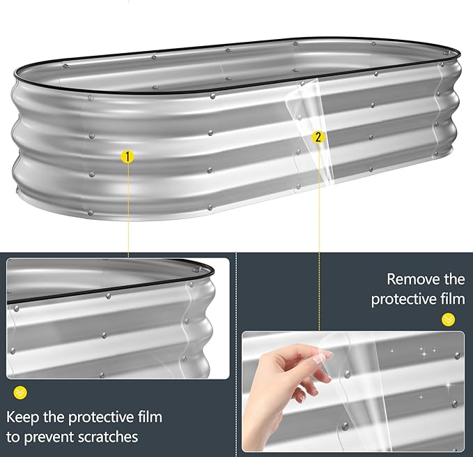 Kesfitt Raised Garden Bed, 5x2x1 FT Galvanized Steel Metal Raised Garden Bed, Oval Open-Bottom Design, 12-Inch Deep for Outdoor Vegetable & Herb Gardening, Silver