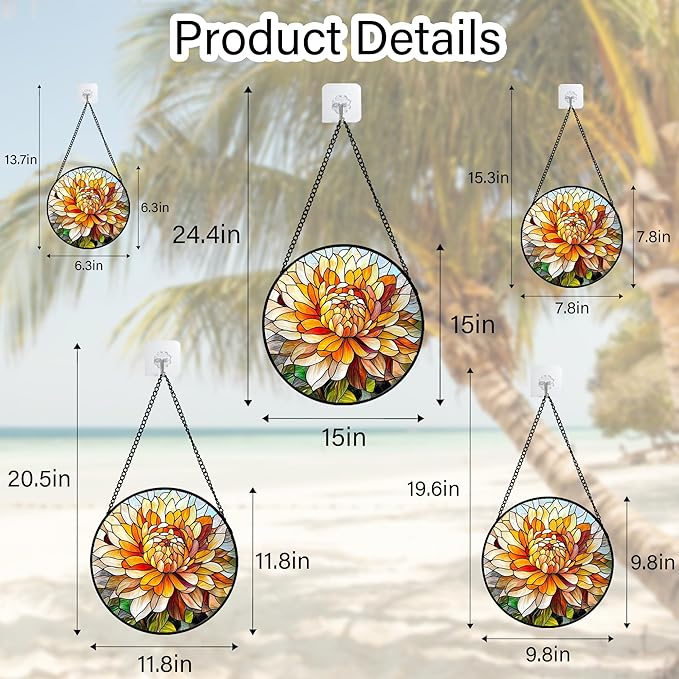 Stained Glass Window Hanging - Chrysanthemum Suncatcher for Doors Garden Patio Birth Flowers Sun Catchers Decor Christmas Mother's Day Birthday Gifts for Women Men Mom Nana Friend 11.8 in