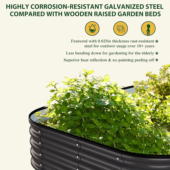 BlueWish 6x3x1FT Metal Raised Garden Bed, 11.2” H Raised Garden Bed with Bottomless Design, Rubber Edges, Many-in-1 Modular Planter Box for Backyard, Garden, Patio, Gray