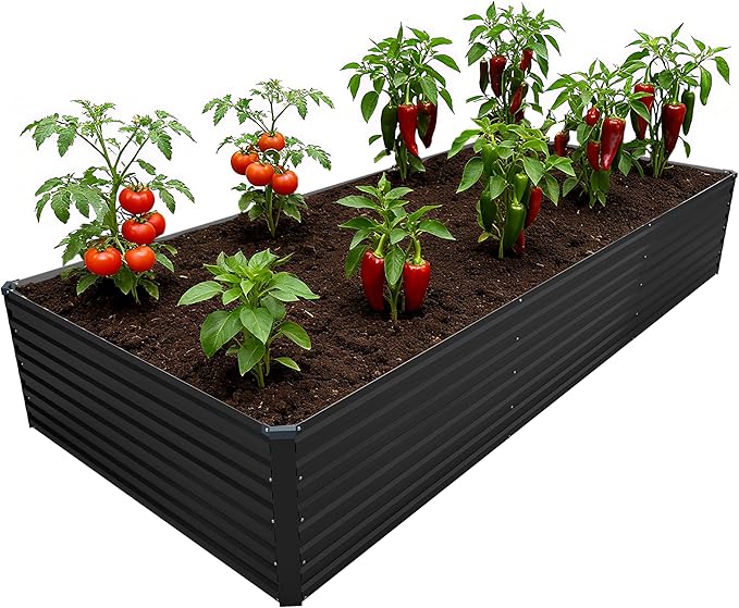 DIIYIV 12x4x2FT Galvanized Raised Garden Bed Kit,Vegetable Plant Boxes-Rectangle Metal Flower Box,Large Planter Raised Beds Outdoor Garden for Planting,Fruit,Herb-Black