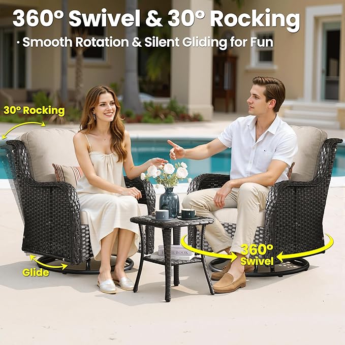 ovios 6 Pieces Patio Furniture Set, Outdoor Wicker Sofa Couch with Swivel Chairs Ottomans Comfy Cushions, High Back Modern All Weather Conversation Sets, Brown Rattan, Beige