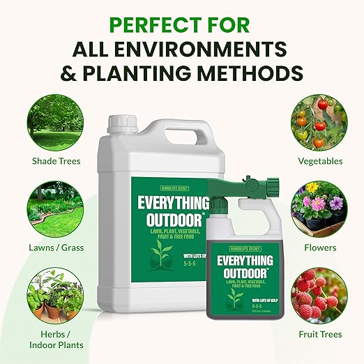 Humboldts Secret Everything Outdoor Plant Food | 5-5-5 Liquid Fertilizer with Norwegian Kelp | All Purpose Lawn, Vegetable & Fruit Food | Garden Nutrients | Refillable Hose End Bottle | 1 Gallon