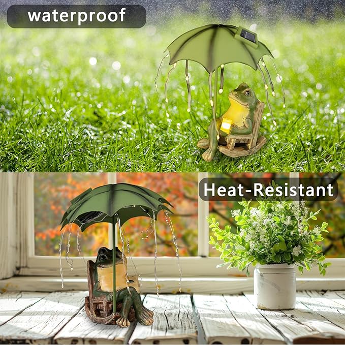 Frog Garden Statue, Solar Garden Frog Decor, Fairytale Courtyard Accessories Outdoor Figurine Lights, Art Housewarming Gift for Patio,Yard,Lawn Ornament