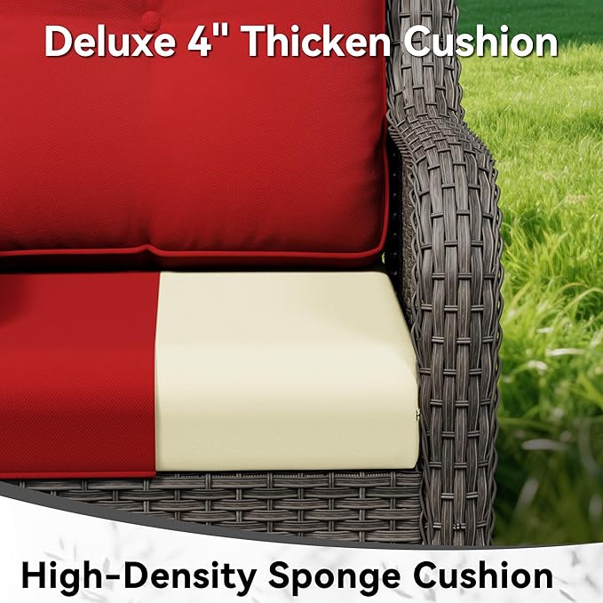 6 Piece Outdoor Wicker Patio Furniture Set, Patio Chairs Set with Thickened Olefin Cushions, High Back and Deep Seating, Hand-Woven PE Rattan, Ottoman for Porch, Deck