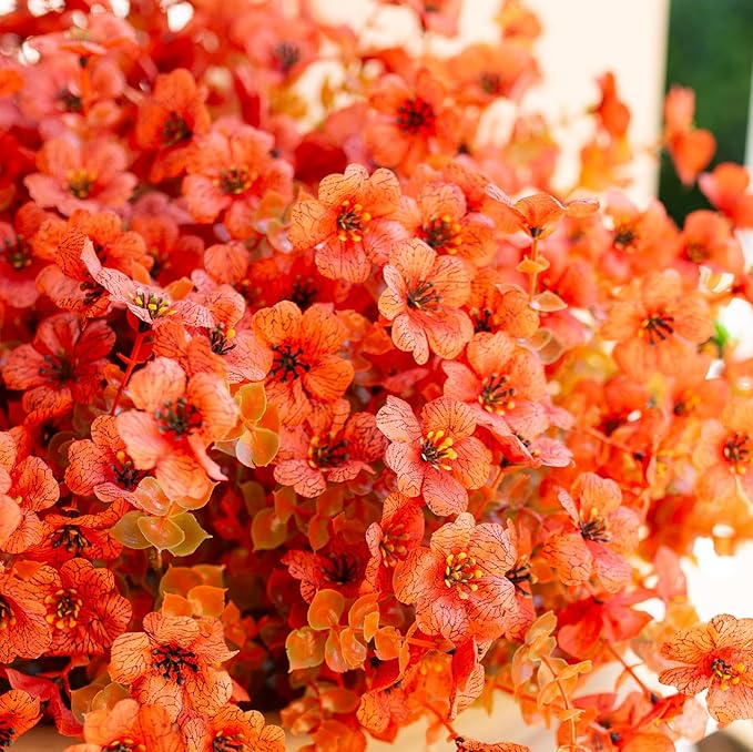 florisso Artificial Fall Flowers Fake Mums for Outdoor Autumn Decoration, 12 Bundles Faux Silk Orange Yellow Mums Daisy Look Real UV Resistant for Outside Home Porch Patio Planter