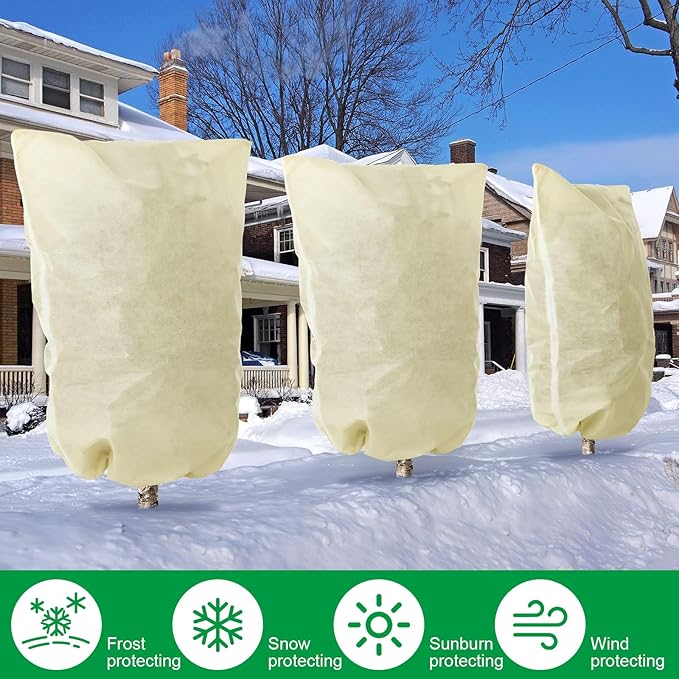 Vincreem 1 Pcs 10 x 10 ft Plant Covers Freeze Protection Extra Large Frost Cloth Plant Covers with Zipper Drawstring Winter Cold Weather Frost Blankets for Outdoor Palm Fruit Tree and Shrubs (Beige)
