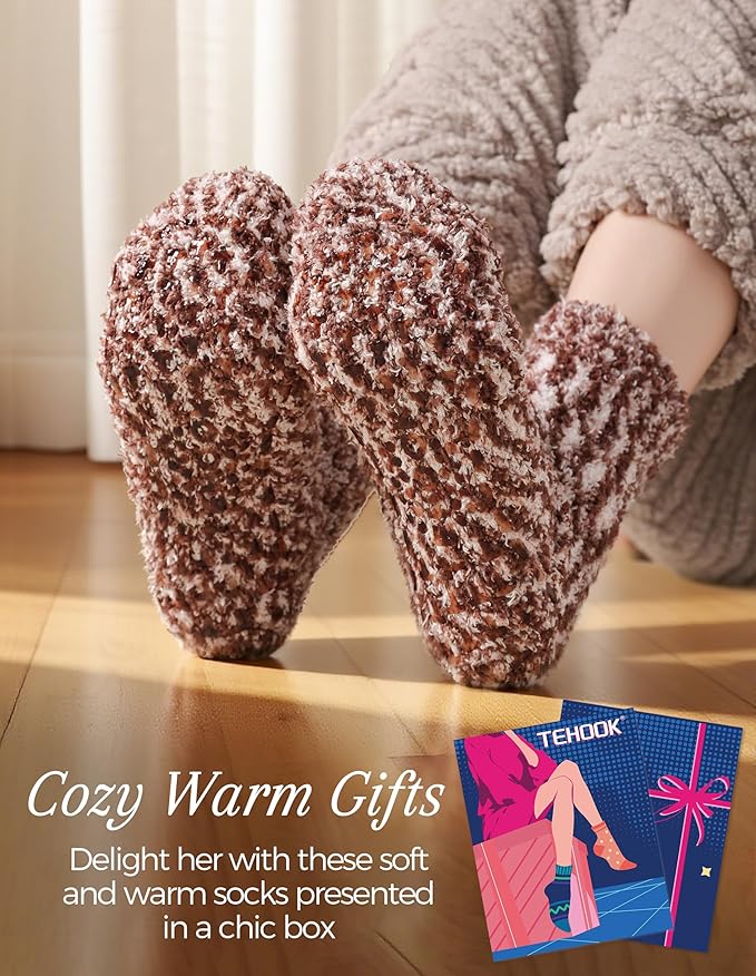 TEHOOK Warm & Cozy Valentines Gifts for Women, Fluffy Fuzzy Plush Sleeping Slipper Socks - Soft Warm Fabric