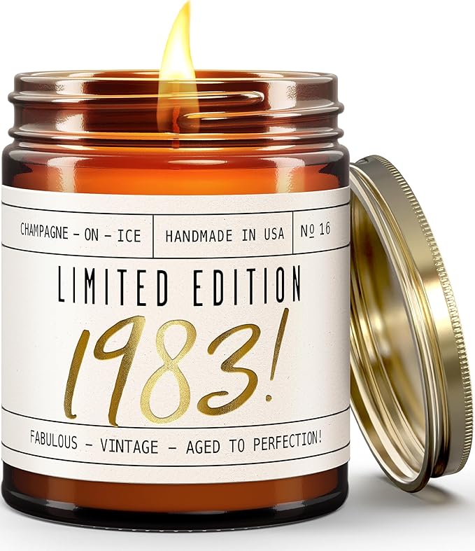 43rd Birthday Gifts for Women - 'Limited Edition 1983' Soy Candle, w/Champagne on Ice I 43 Birthday Gift for Her Ideas I 9oz Reusable Jar, 50Hr Burn, Made in USA
