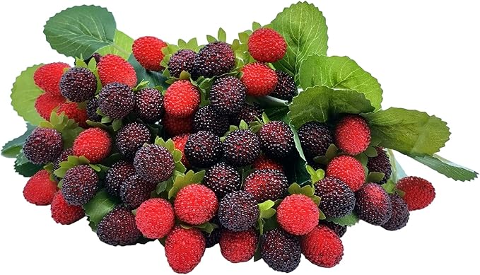 M2cbridge 4PCS Artificial Raspberry Red Berry Strawberry Faux Fruit BlackBerry Props Table Decoration (Red with Black)