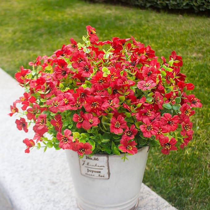 HIFORESTAR Red Artificial Outdoor Flowers 12 Bundles Silk Fake Daisy Plants Outside Realistic Garden Decor for Patio, Yard, and Landscaping (Red Daisy)
