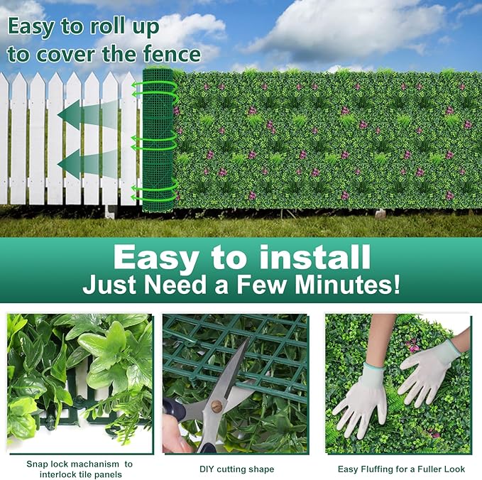 Yangrass Artificial Boxwood Wall Roll, 40"x120" (33.33 sqft) Grass Wall Panels with Mint Plant Leaves, Greenery Backdrop Privacy Screen with UV Protection, Green Grass Wall for Indoor Outdoor Decor
