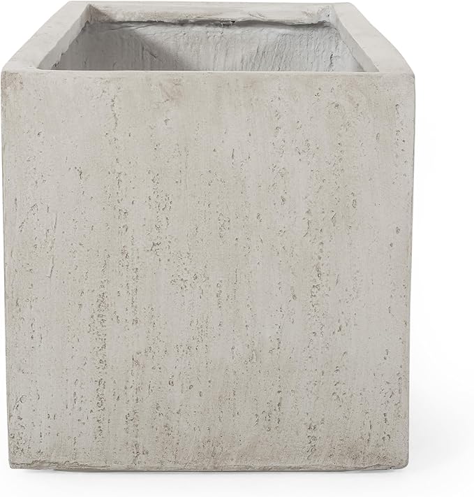 Merax Outdoor Large Square MGO Planter, 35-inch Modern Lightweight Concrete Garden Plant Pot for Patio, Backyard, and Deck, Stone-Look Rectangle Planter Box, White