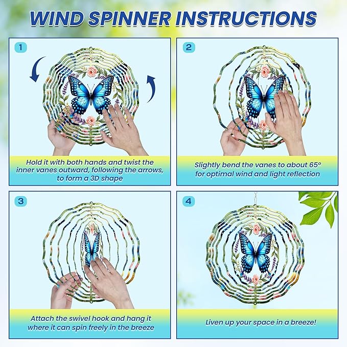 FLAGWIX Butterfly Wind Spinners Outdoor - 3D Stainless Steel Metal Spinner 12 in - Birthday Gifts for Mom, Butterfly Gifts for Women, Yard Decorations Outdoor, Garden Decor