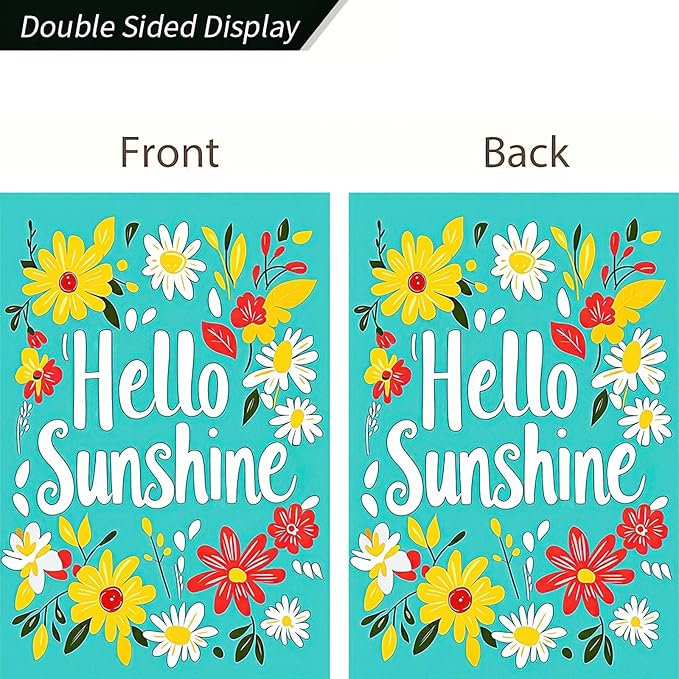 Hello Sunshine Summer Garden Flags 12x18 Double Sided Flag Spring Summer Outdoor Decor with Radiant Sun and Sunflower Design Perfect Floral Seasonal Yard Outdoor Flag