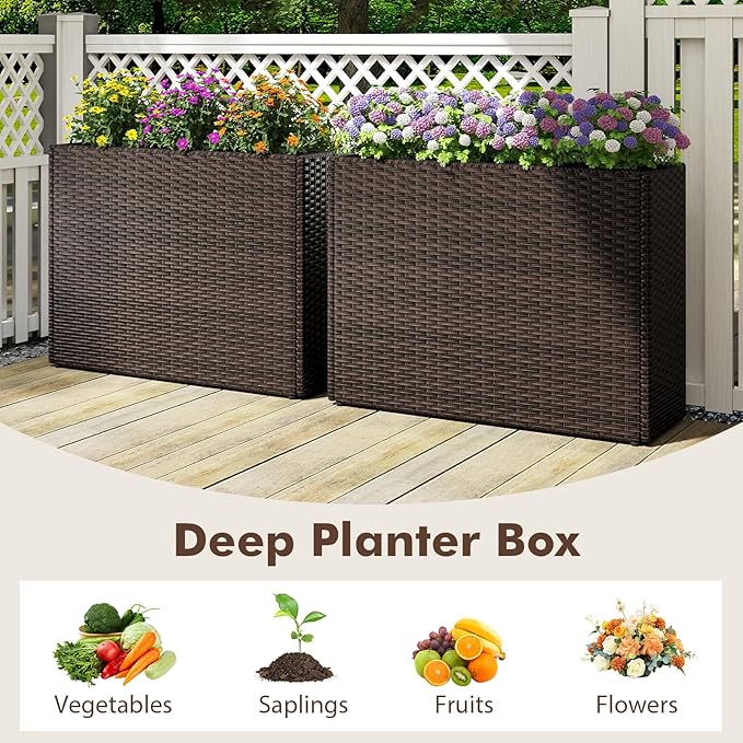 HAPPYGRILL 24" Tall Raised Garden Bed, All-Weather Elevated Planter Box with Removable Liner, Indoor Outdoor Decorative Garden Planter for Front Porch Patio Backyard Balcony (2)