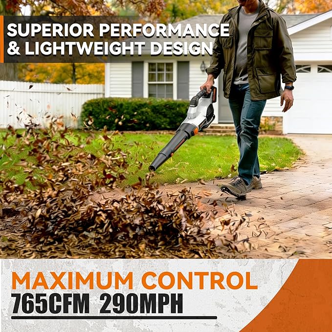 Leaf Blower Cordless, 765CFM Electric Leaf Blowers with 2 x 7.8Ah Batteries and Charger, 3- Speed & Turbo Mode, Equipped with LED Lighting, 1 x Shoulder Strap, Blowers for Lawn Care - SL9501
