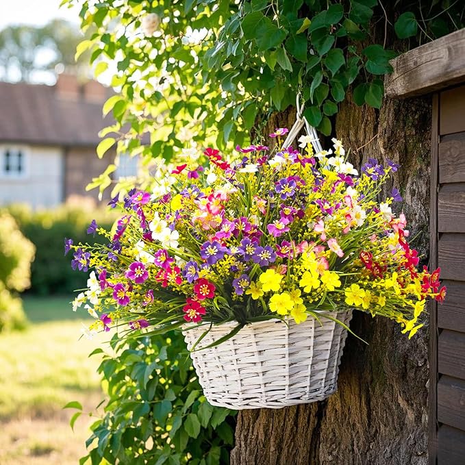Grunyia 24 Bundles Artificial Faux Flowers Outdoor Plants for Autumn Summer Decoration,Fake Silk Realistic UV Resistant Colorful Daisy for Outside Home Porch Patio Balcony Yard Decor