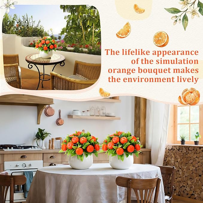 2 Pack Artificial Orange Potted Plants 7.09 Inches Fake Orange Tree Simulation Realistic Fruit Plant with Pot Faux Tree Indoor Decoration for Home Office Living Room Table Desk