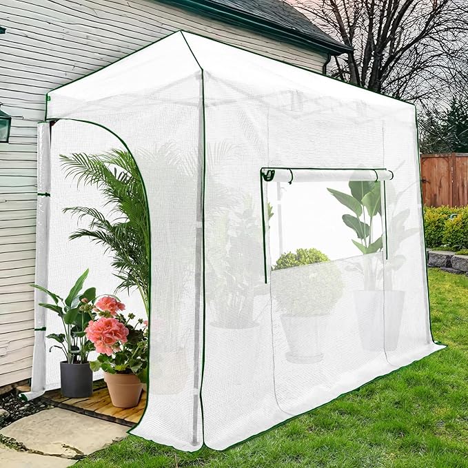 EAGLE PEAK Instant Pop-up Greenhouse, Indoor Outdoor Plant Gardening Green House, Roll-Up Zipper Doors and Side Windows, Lean-to 10x5 ft, PE Cover, White/Clear